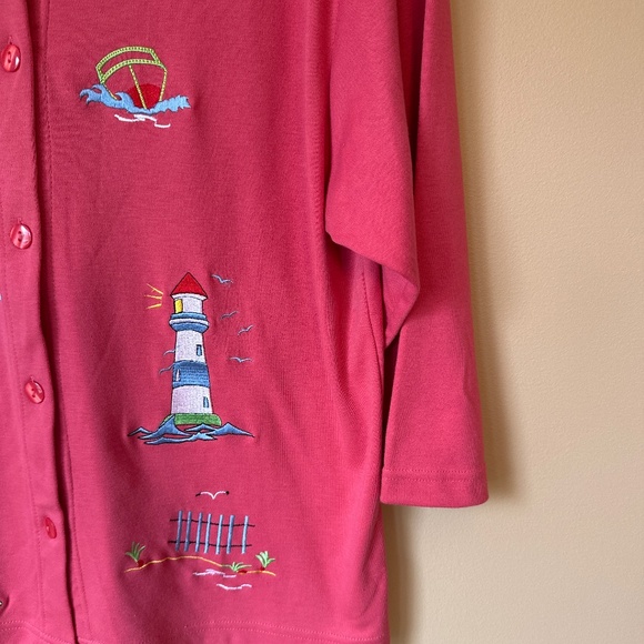 Needle & Threads Pink Lighthouse Embroidered Cardigan - Picture 4 of 5